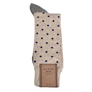 NWT J. Crew Oatmeal and Navy Polka Dot Dress Socks, One Size